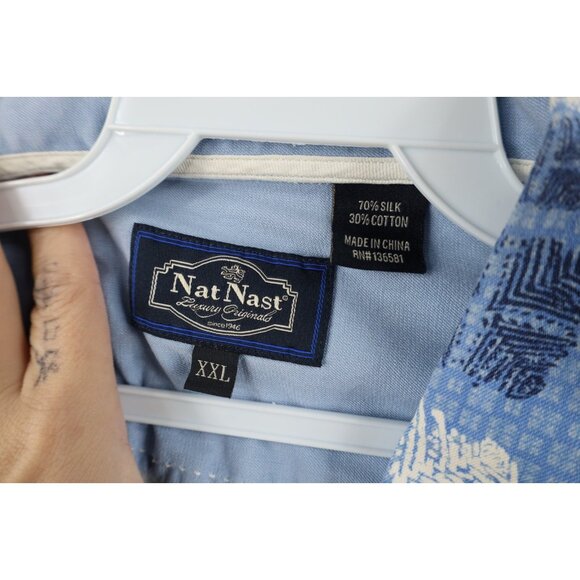 Nat Nast Luxury Originals Mens 2XL Silk Blend Geometric Hawaiian Button Shirt - Picture 7 of 12